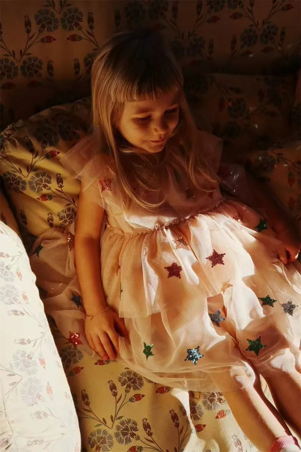 2024 KS Baby Girls Star Sequins Dress Kids Clothes Girls Mesh Princess Dresses Children Casual Skirts Christmas Party Vestidos