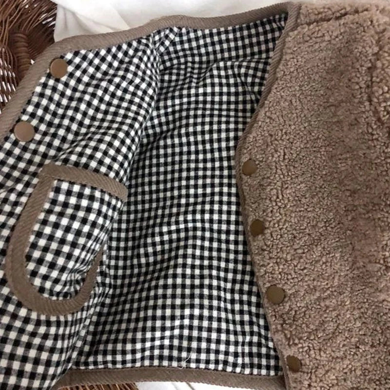 0-6 Years Children's Autumn Winter Warm Double-Side Wear Jacket Girls Fashion Plaid Plush Coat Boys Thicken Outerwear