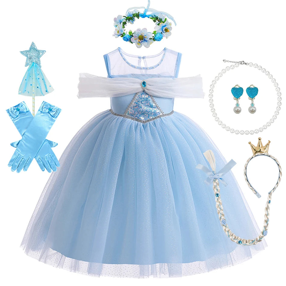 Elsa Summer Princess Dress Girls Cosplay Masquerade Party Vestidos Kids Birthday Clothes Children Carnival Halloween Gown