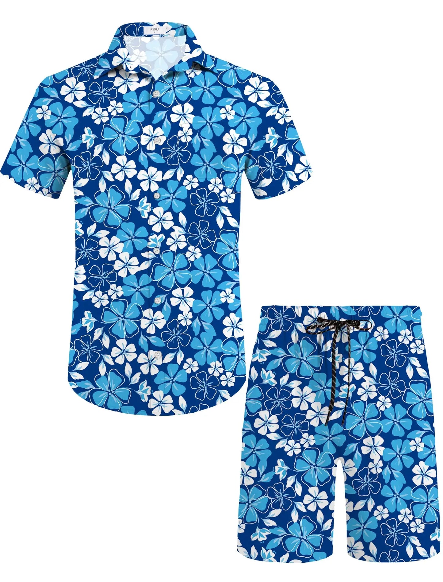 KYKU Mens Hawaiian Shirt and Short Set - Summer Short Sleeve Button Down Beach Shirts Tropical Vacation 2 Piece Outfits