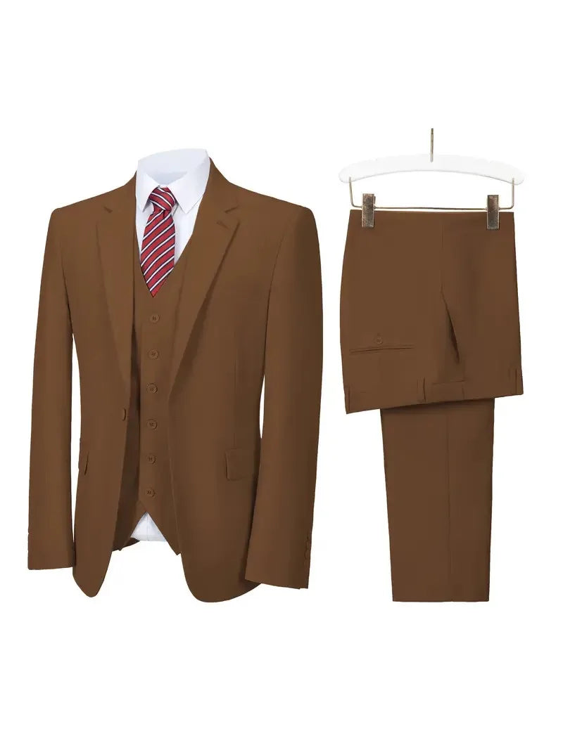 New Men's Suits 3 Pieces Groom Bestman Slim Fit Wedding Prom Party Tuxedo Elegant Formal Events Dress Suit (Blazer+Pants+Vest)