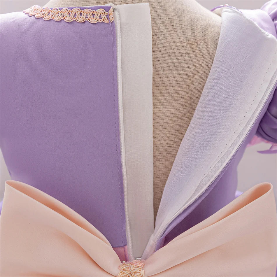 Snow White Rapunzel Sofia Purple Princess Dress Toddler Cosplay Halloween Carnival Party Mesh Gown Girls Birthday Bow Vestidos