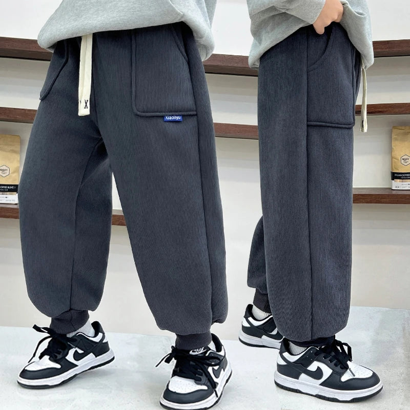 New Winter Thick Fleece Sweatpants for Girls Boys Casual Warm Sports Leisure Trousers Children 2-10 Years Autumn Wear