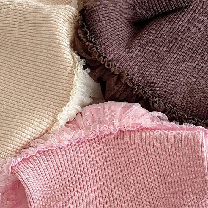 2025 New Autumn European American Style 1-6Yrs Baby Girl Party Dress Long Sleeved Knitted Mesh Splicing Kids Princess Dresses