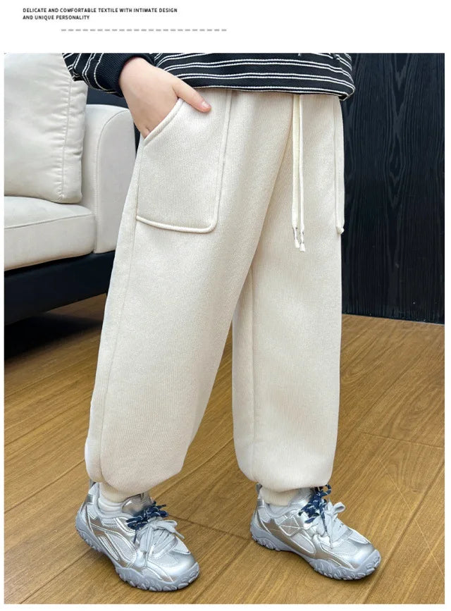 New Winter Thick Fleece Sweatpants for Girls Boys Casual Warm Sports Leisure Trousers Children 2-10 Years Autumn Wear
