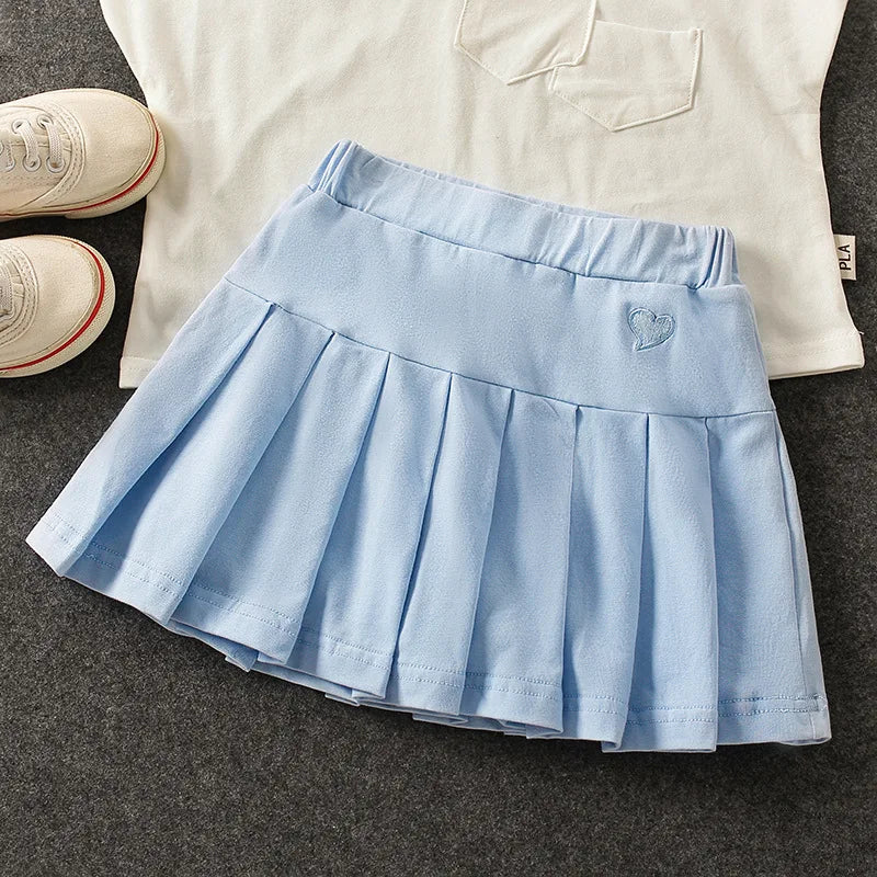 Girls' New All-Match Pleated Culottes Medium And Small Children'S Summer Skirt With Inner Safety Pants Student Uniform Skirts