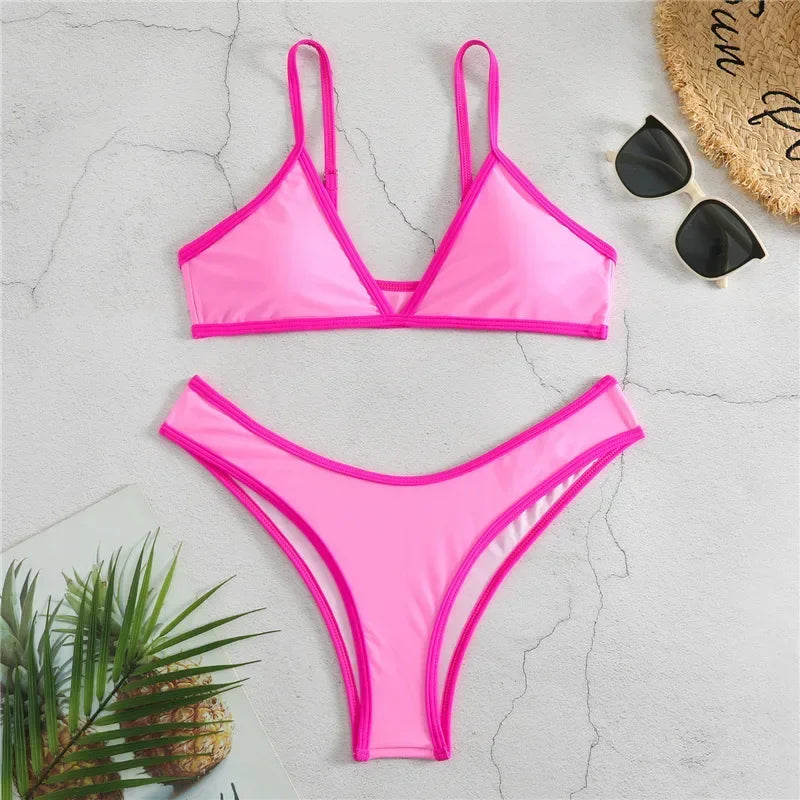 Sexy Bikini 2025 Swimsuit Women Swimwear Beachwear Female Bathing Suit Patchwork Basic Bikini set 2 piece Push-up Swim Suits