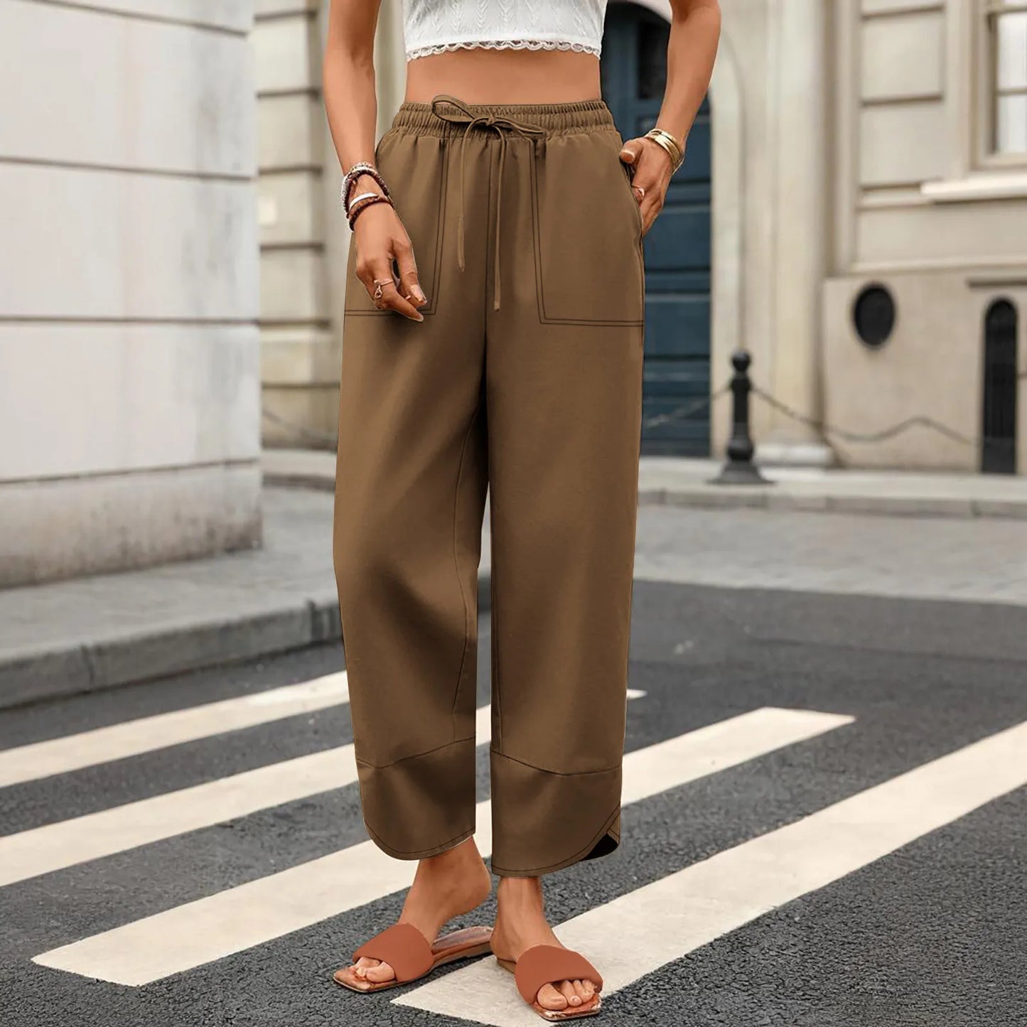 Women'S Fashion Loose Solid Color High Waist With Pockets Athletic Casual Pants Cargo Pants Women Pantalones De Mujer Hot