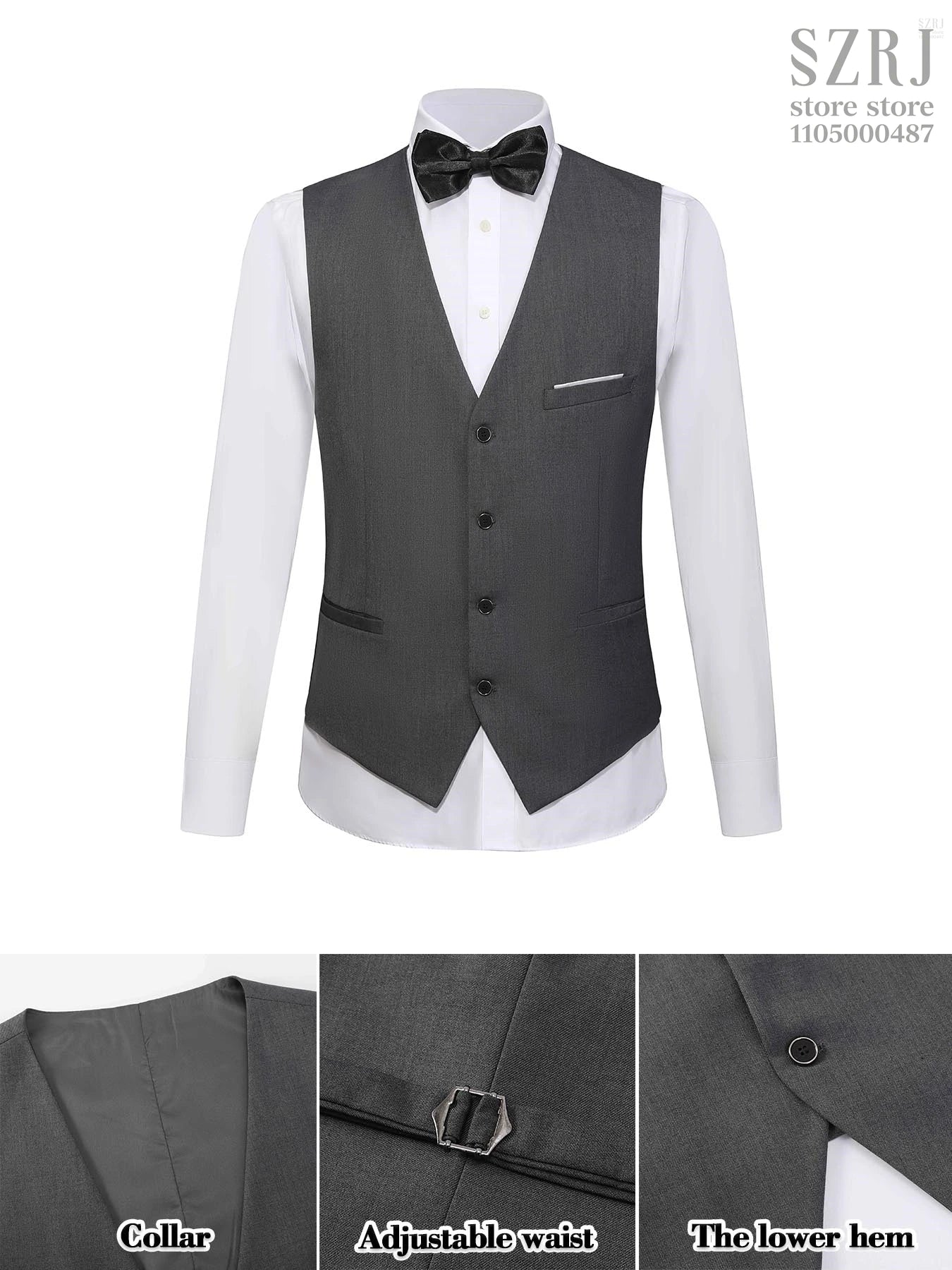 4pcs Men's Suit: Blazer, Vest, Pants, Black Tie.  One Button, Plain Color Tuxedo. Regular Fit. For Wedding, Groomsman Attire.