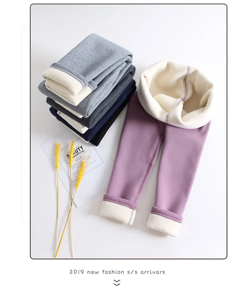 Girls Leggings Boneless Fleece Thickened Autumn Winter Fleece Pants Children's Leggings Winter Solid Color Trousers Outer Wear