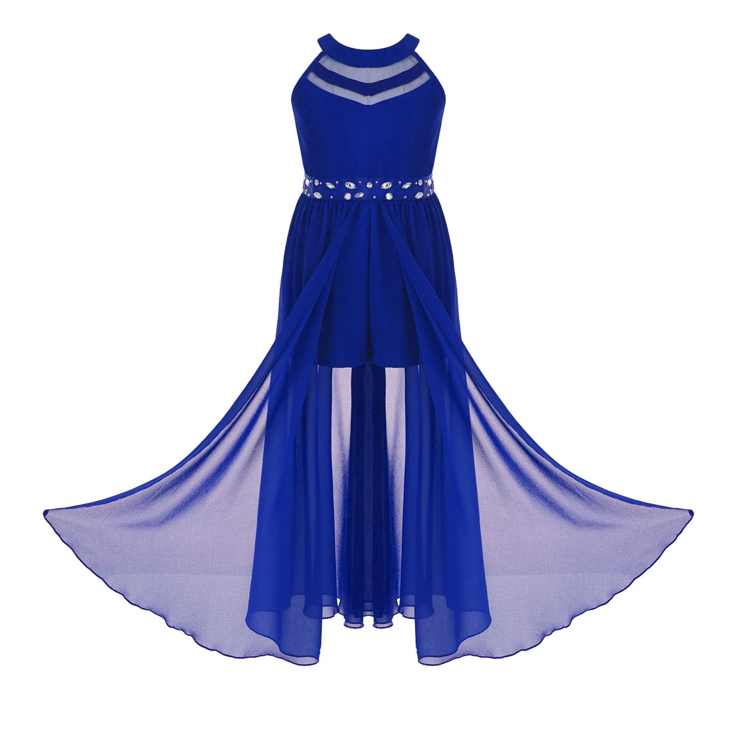 Children's Girls Maxi Romper Dress Sleeveless Floral Lace Rhinestone vestidos Kids Performance Dance Dress Girls Summer Dress