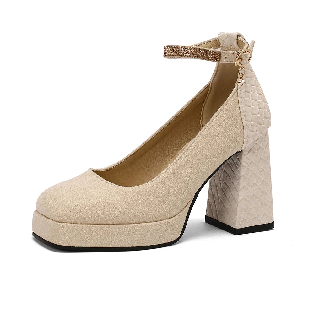 Punk Platform High Heels Women's  Ankle Strap Mary Janes Shoes Woman Luxury Green Beige block Heeled Party Shoes Chunky Pumps