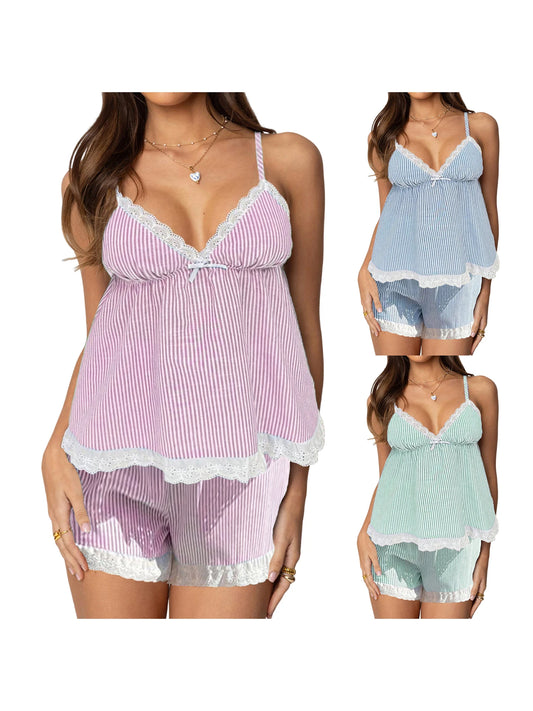 Women s Pajama Set Floral Print V-Neck Sleeveless Camisole with Matching Shorts Sleepwear Loungewear Set for Ladies
