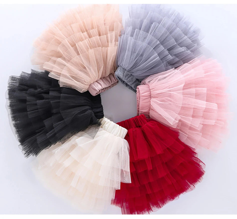 Girls 6-Layer Tulle Skirt Layered Tutu Skirt with Elastic Waist for Casual Party Wear Childrens Fashion Kids Girl Summer Dress