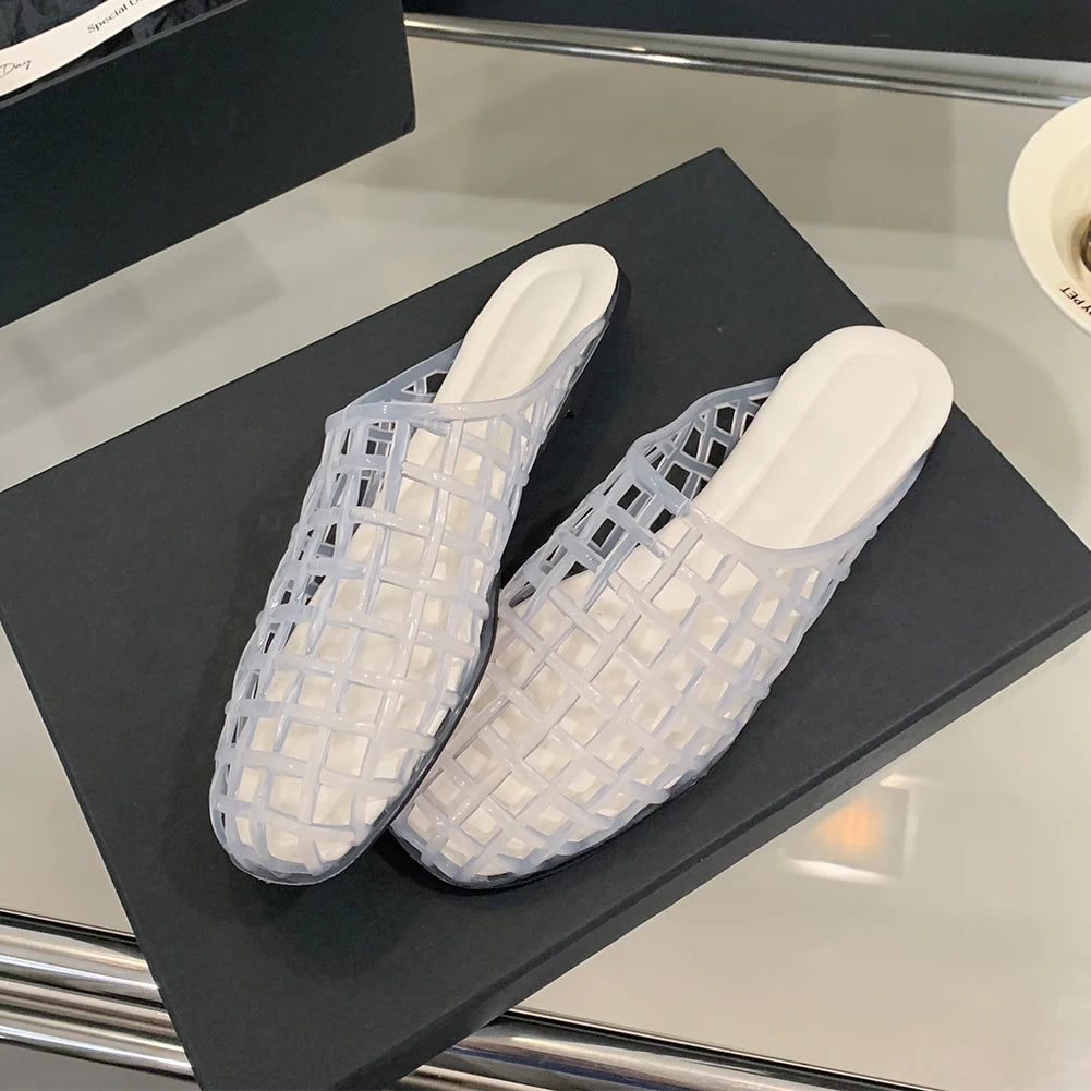 Women Jelly Flats Fashion Slip-On Flats Lightweight Hollow Out Ballet Flats Breathable Casual Flat Sandals for Outdoor Travel
