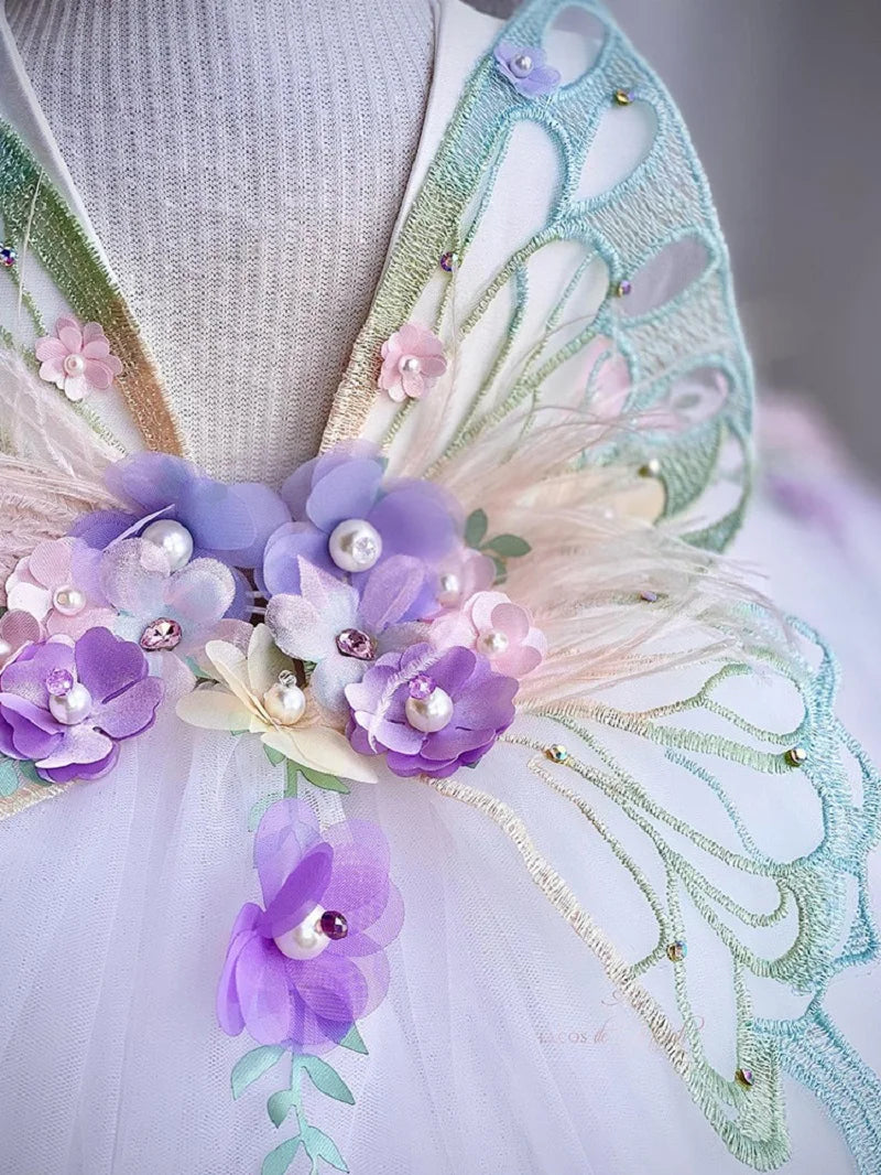 Luxurious and Elegant Flower Girl Princess Dress Mesh Formal Christmas Fluffy Dress Lolita Butterfly Girl Birthday Party Dress