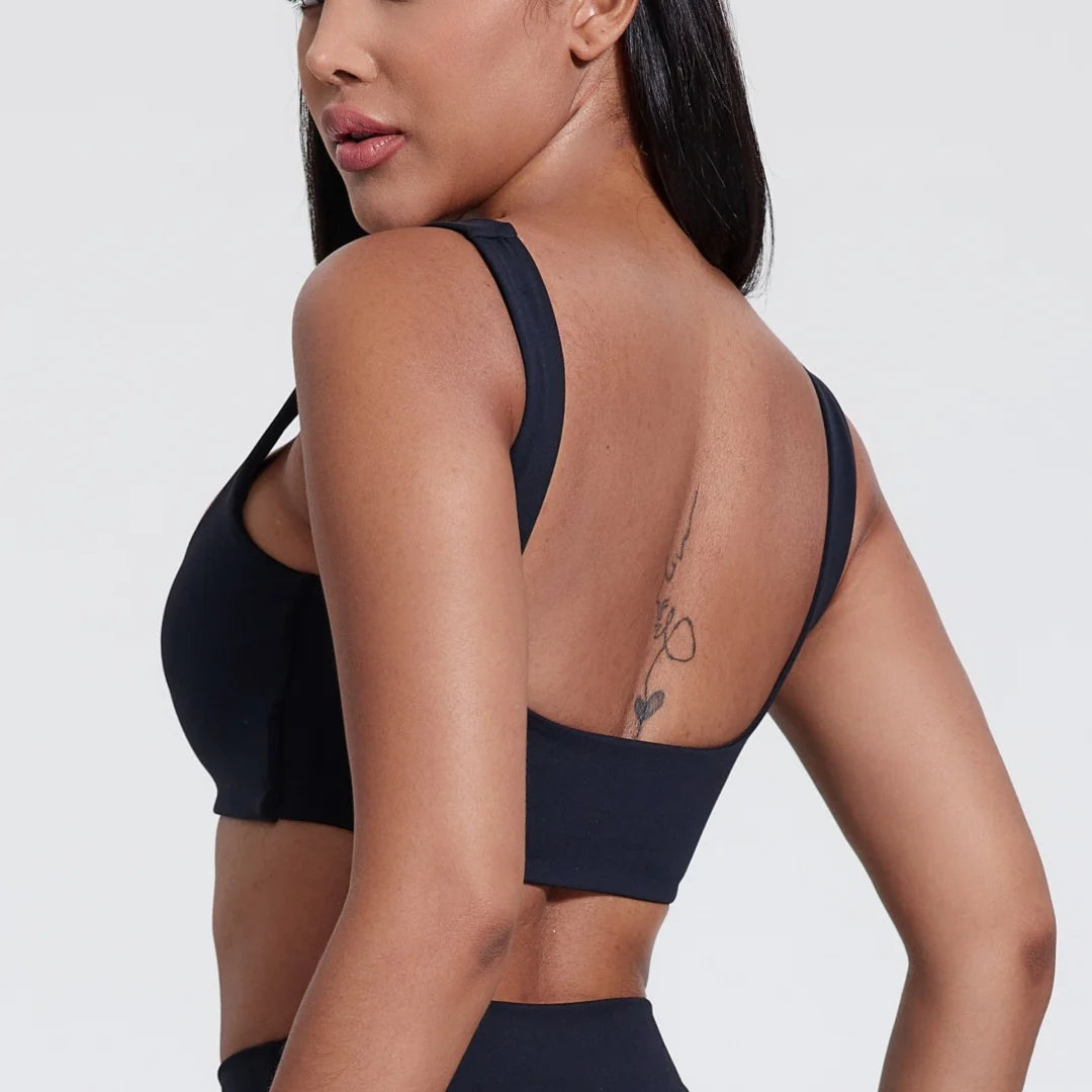 Solid Color Hollow back shoulder straps Square collar Gym Yoga Underwear Women  Fitness sport Bra Top Comprehensive Training pad