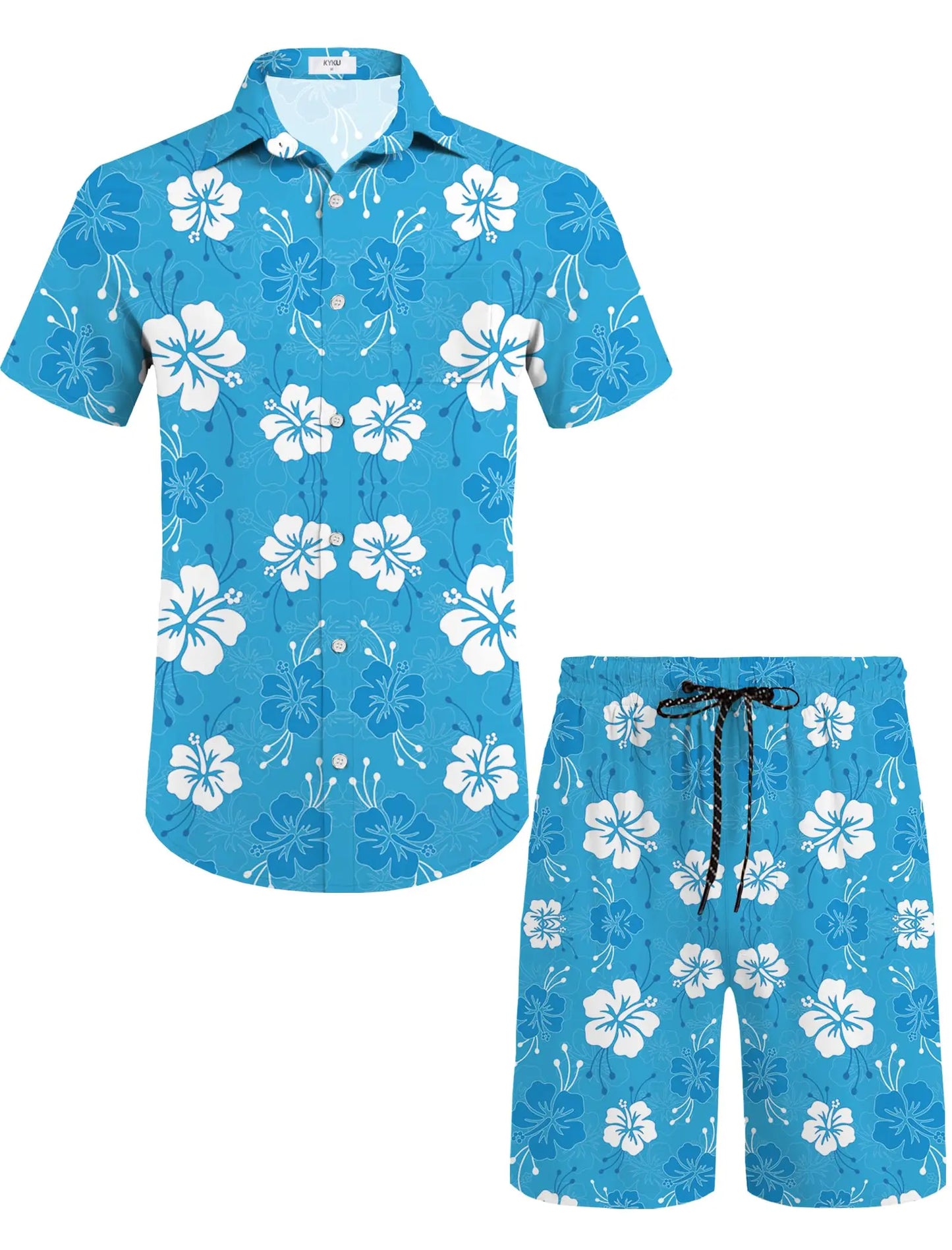 KYKU Mens Hawaiian Shirt and Short Set - Summer Short Sleeve Button Down Beach Shirts Tropical Vacation 2 Piece Outfits