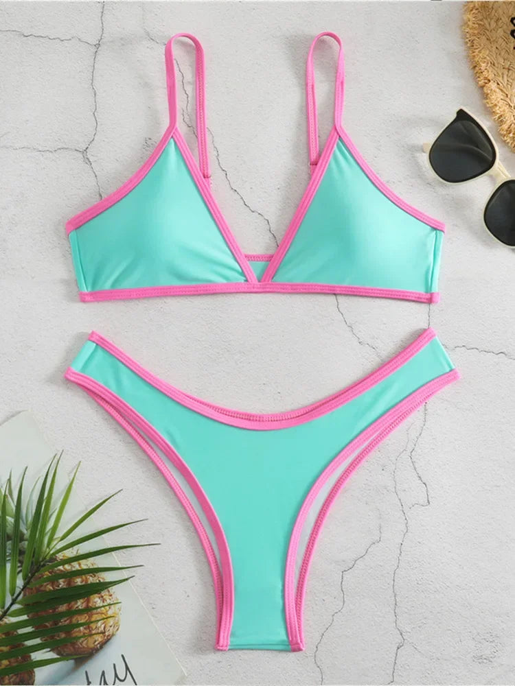 Sexy Bikini 2025 Swimsuit Women Swimwear Beachwear Female Bathing Suit Patchwork Basic Bikini set 2 piece Push-up Swim Suits