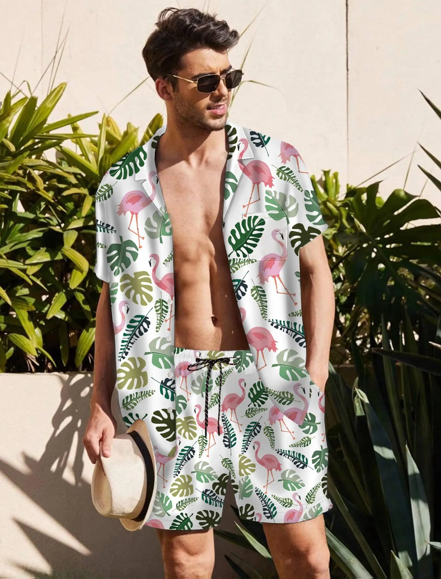 KYKU Mens Hawaiian Shirt and Short Set - Summer Short Sleeve Button Down Beach Shirts Tropical Vacation 2 Piece Outfits