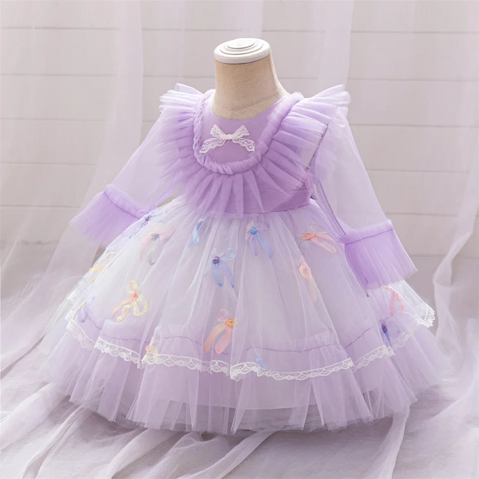 Snow White Rapunzel Sofia Purple Princess Dress Toddler Cosplay Halloween Carnival Party Mesh Gown Girls Birthday Bow Vestidos