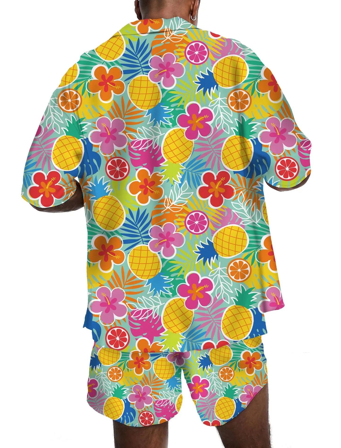 KYKU Mens Hawaiian Shirt and Short Set - Summer Short Sleeve Button Down Beach Shirts Tropical Vacation 2 Piece Outfits