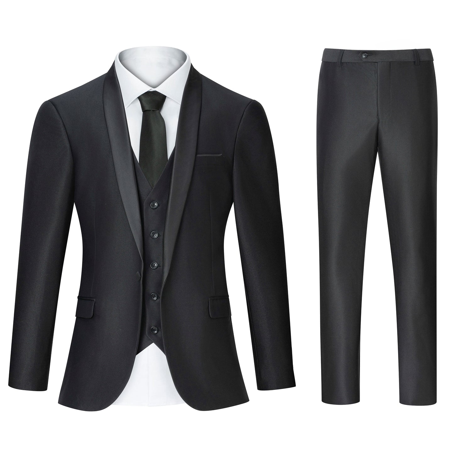 Men's White 3pcs Suit Set with Black Shawl Lapel, Single Button Formal Blazer, Vest & Trousers for Prom Wedding Dinner Busines