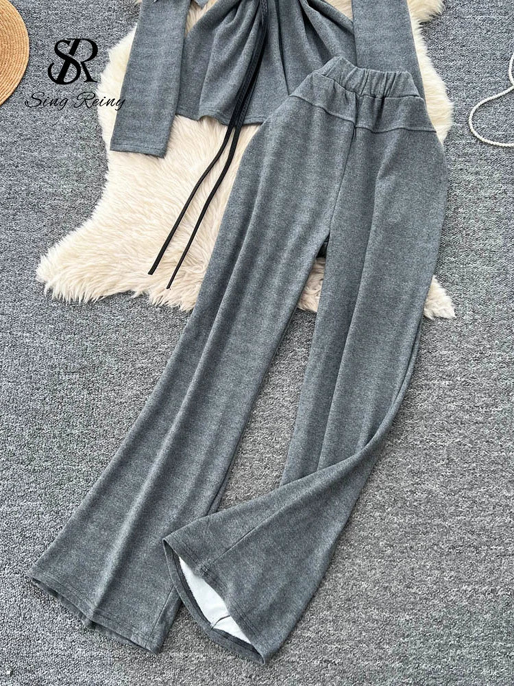SINGREINY Autumn Sweatshirt Two Pieces Sets 2025 Feamle Scarf Neck Long Sleeves Hoodies+Elastic Long Pants Casual Homewear Suits