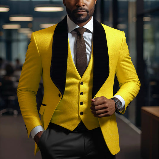 Mens 3 Piece Floral Tuxedo, Jacquard Slim Suit Set, Paisley Blazer Vest And Pants For Prom Wedding