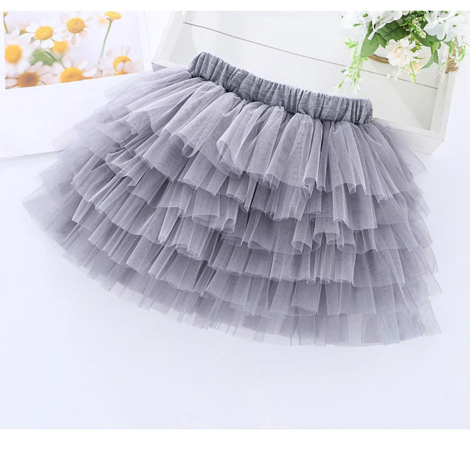 Girls 6-Layer Tulle Skirt Layered Tutu Skirt with Elastic Waist for Casual Party Wear Childrens Fashion Kids Girl Summer Dress