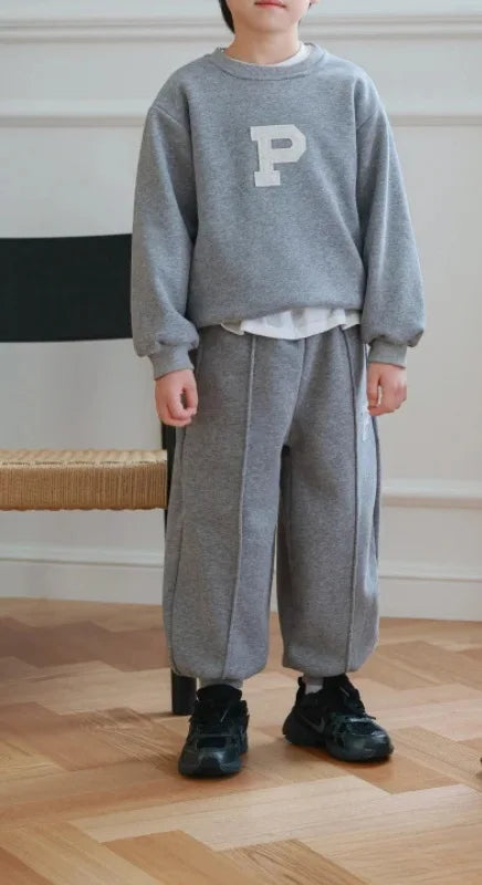 2025 Winter New Boys Girls Letter Sportswear Set Children Fleece Sweatshirt + Sweat Pants 2 Pcs Suit Kids Baby Warm Tracksuit