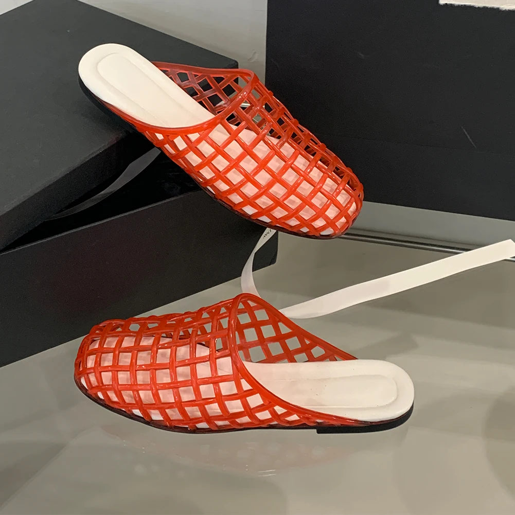 Women Jelly Flats Fashion Slip-On Flats Lightweight Hollow Out Ballet Flats Breathable Casual Flat Sandals for Outdoor Travel