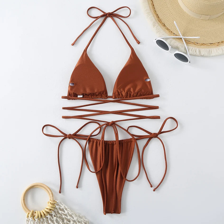 Sexy Micro Bikini 2025 Criss Cross Swimwear Bandage Woman Swimsuit Female Thong Bikinis Set 2 Piece Women Bathing Suit Beachwear