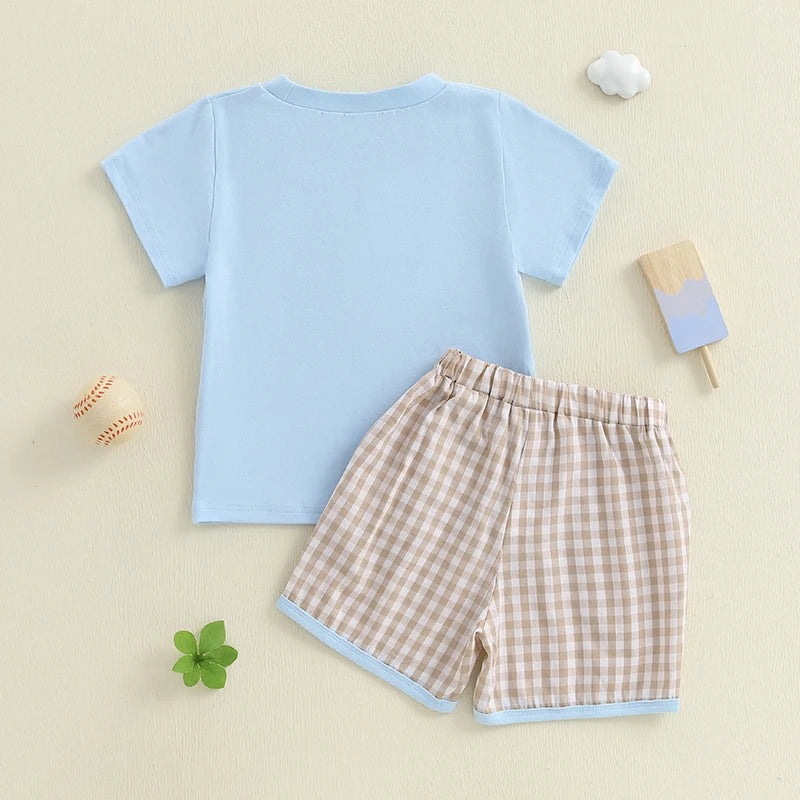 Boys Summer Outfit Set Short Sleeve Graphic Tee with Denim Shorts Toddler Set Casual Clothing for Kids