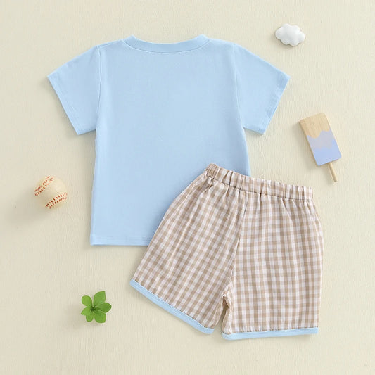 Boys Summer Outfit Set Short Sleeve Graphic Tee with Denim Shorts Toddler Set Casual Clothing for Kids