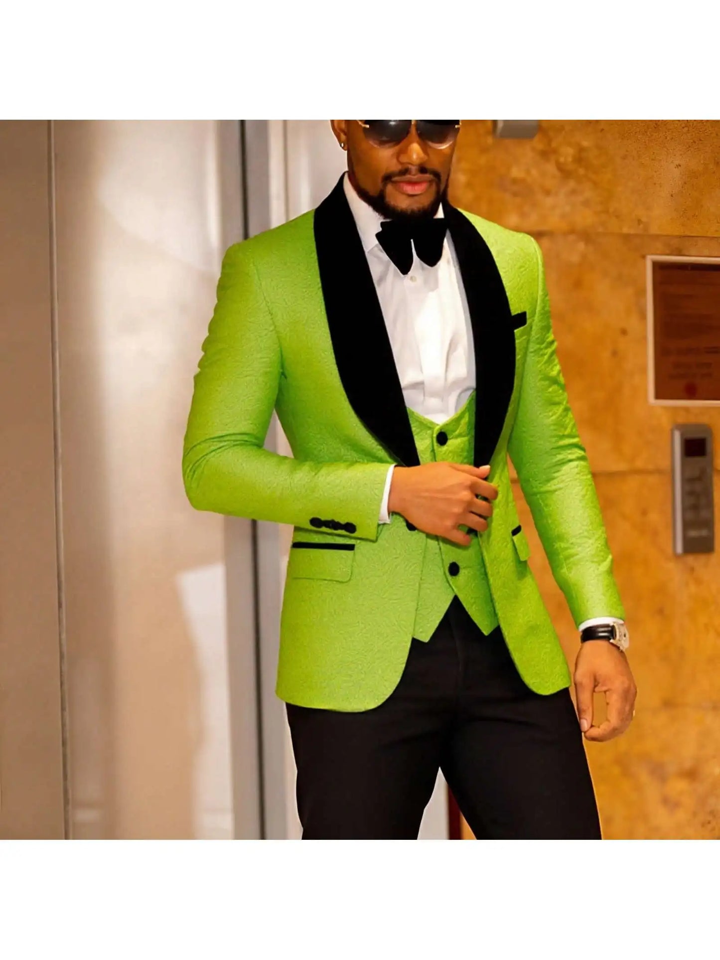 Mens 3 Piece Floral Tuxedo, Jacquard Slim Suit Set, Paisley Blazer Vest and Pants for Prom Wedding