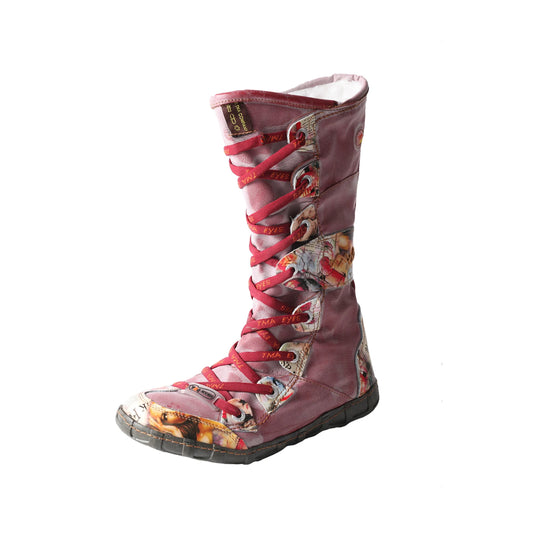 TMA EYES 2023 Winter Long Washed Contrast-Stitch Lace Side Zipper Women's Boots