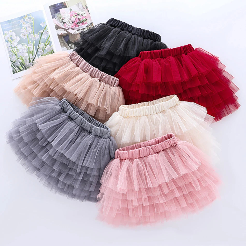 Girls 6-Layer Tulle Skirt Layered Tutu Skirt with Elastic Waist for Casual Party Wear Childrens Fashion Kids Girl Summer Dress