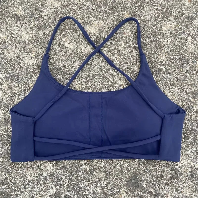 Sexy Soft Fitness Sport Bra Spaghetti Strap Cross Back Hollow Women Top Tight Gym Yoga underwear Athletic Workout With Chest Pad