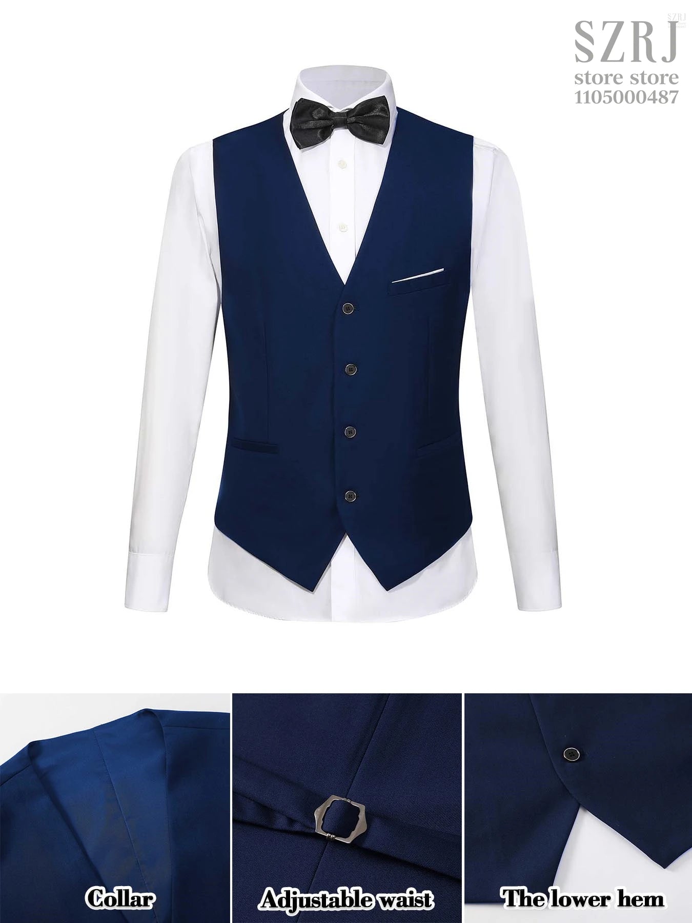 4pcs Men's Suit: Blazer, Vest, Pants, Black Tie.  One Button, Plain Color Tuxedo. Regular Fit. For Wedding, Groomsman Attire.