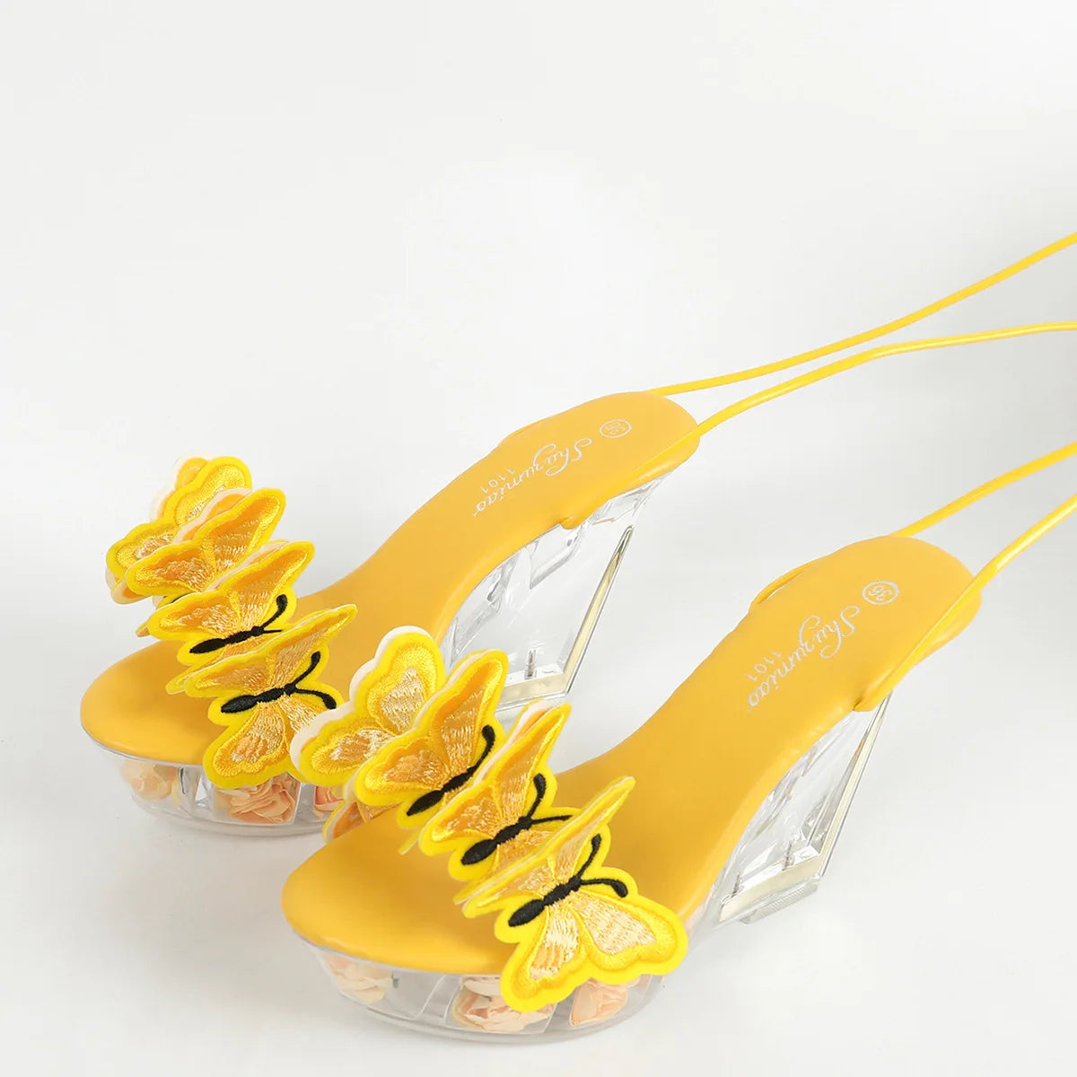 【Send from US Inc Taxs】Women's Butterfly Decor Platform Sandals Criss Cross Straps, Comfy Chunky Heel (11cm), Dance-Ready LFD