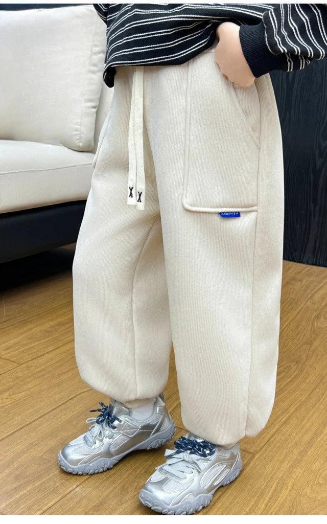 New Winter Thick Fleece Sweatpants for Girls Boys Casual Warm Sports Leisure Trousers Children 2-10 Years Autumn Wear