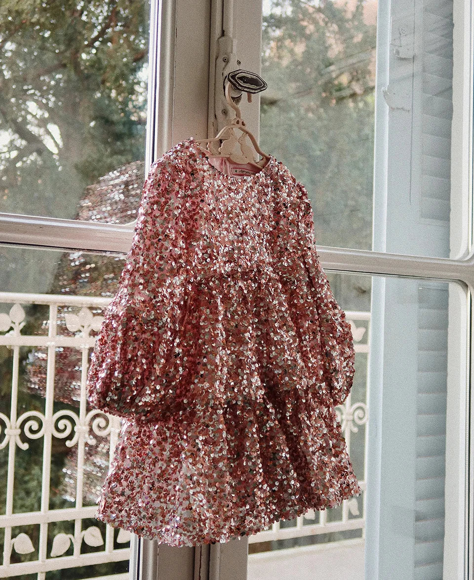 2024 KS Baby Girls Star Sequins Dress Kids Clothes Girls Mesh Princess Dresses Children Casual Skirts Christmas Party Vestidos