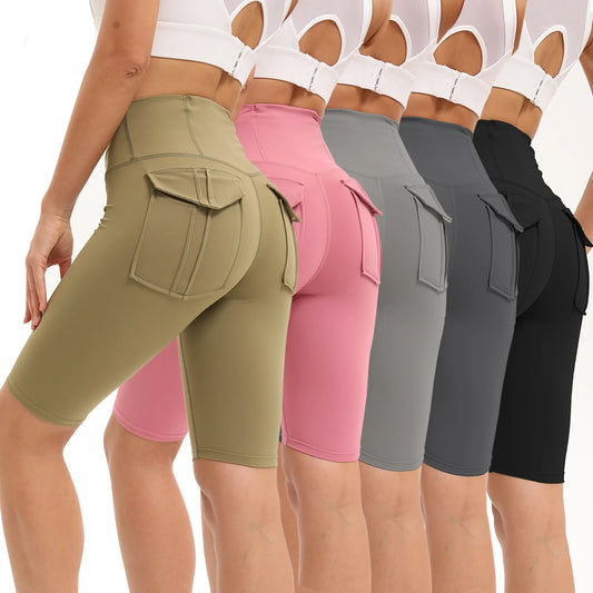 3pcs Women'S High-waisted Gym Shorts With Pockets, Super Soft Tummy Control No See Through Workout Running Yoga Athletic Shorts