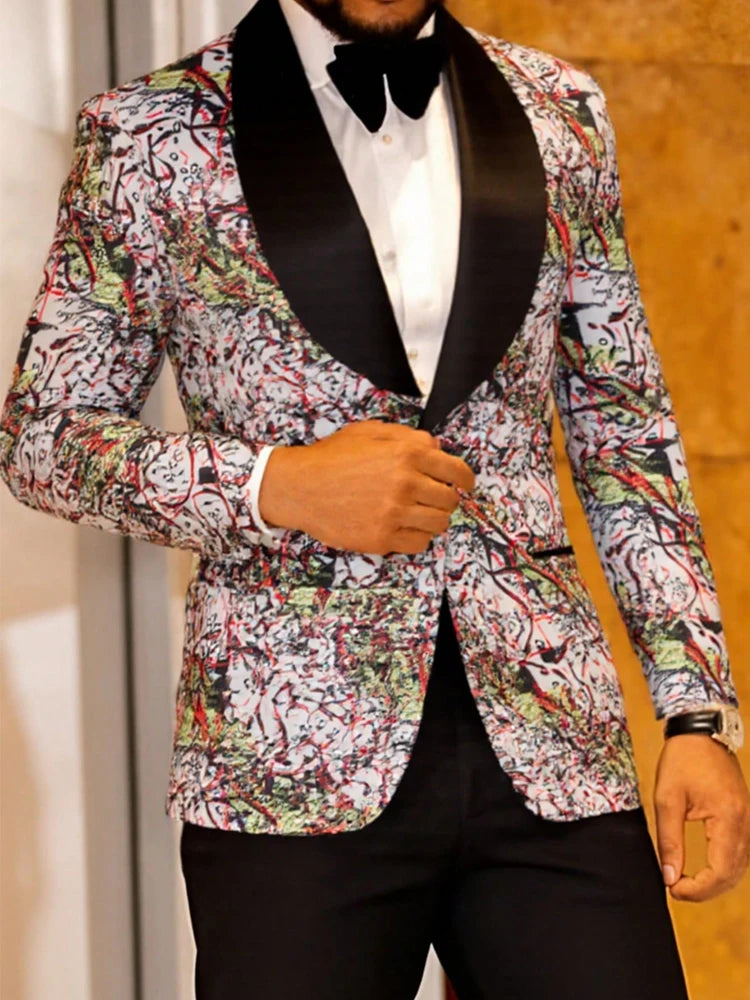 Men's single-breasted suit set in various colors, featuring a slim-fitting fashionable jacket with a lapel, and a dress set