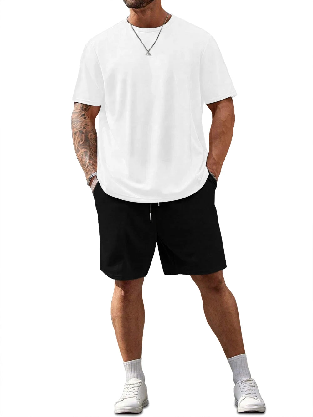 Men's 100 Cotton T-shirt Set Casual Oversized Set Paris Letter Printed Loose Round Neck Short Sleeved T-shirt+shorts Two-piece