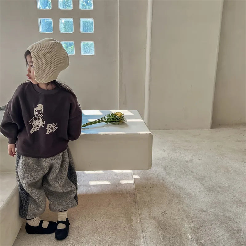 2025 Winter New Children Warm Trousers Baby Loose Lamb Fleece Pants Toddler Girls Casual Pants Solid Baby Boys Harem Pants