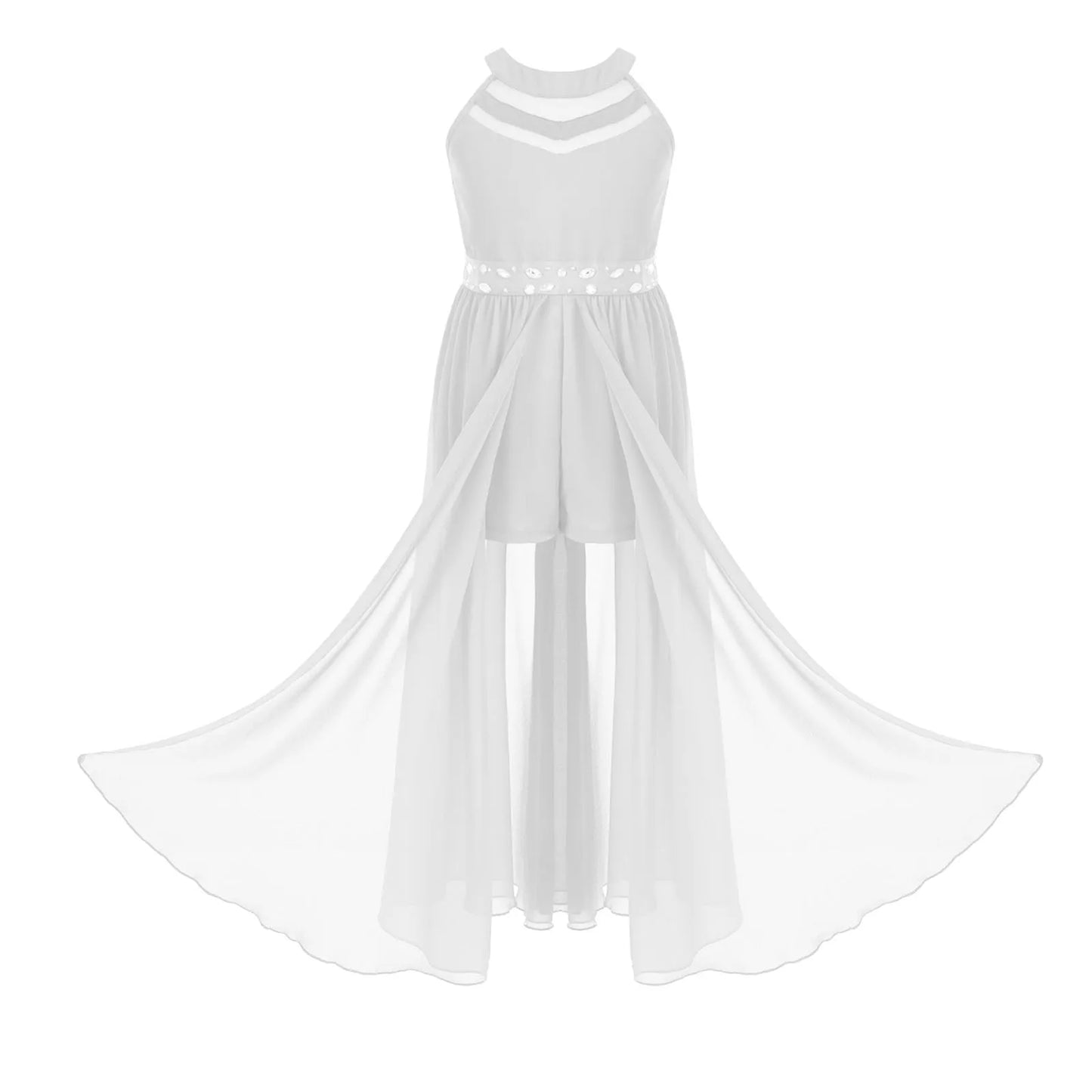 Children's Girls Maxi Romper Dress Sleeveless Floral Lace Rhinestone vestidos Kids Performance Dance Dress Girls Summer Dress