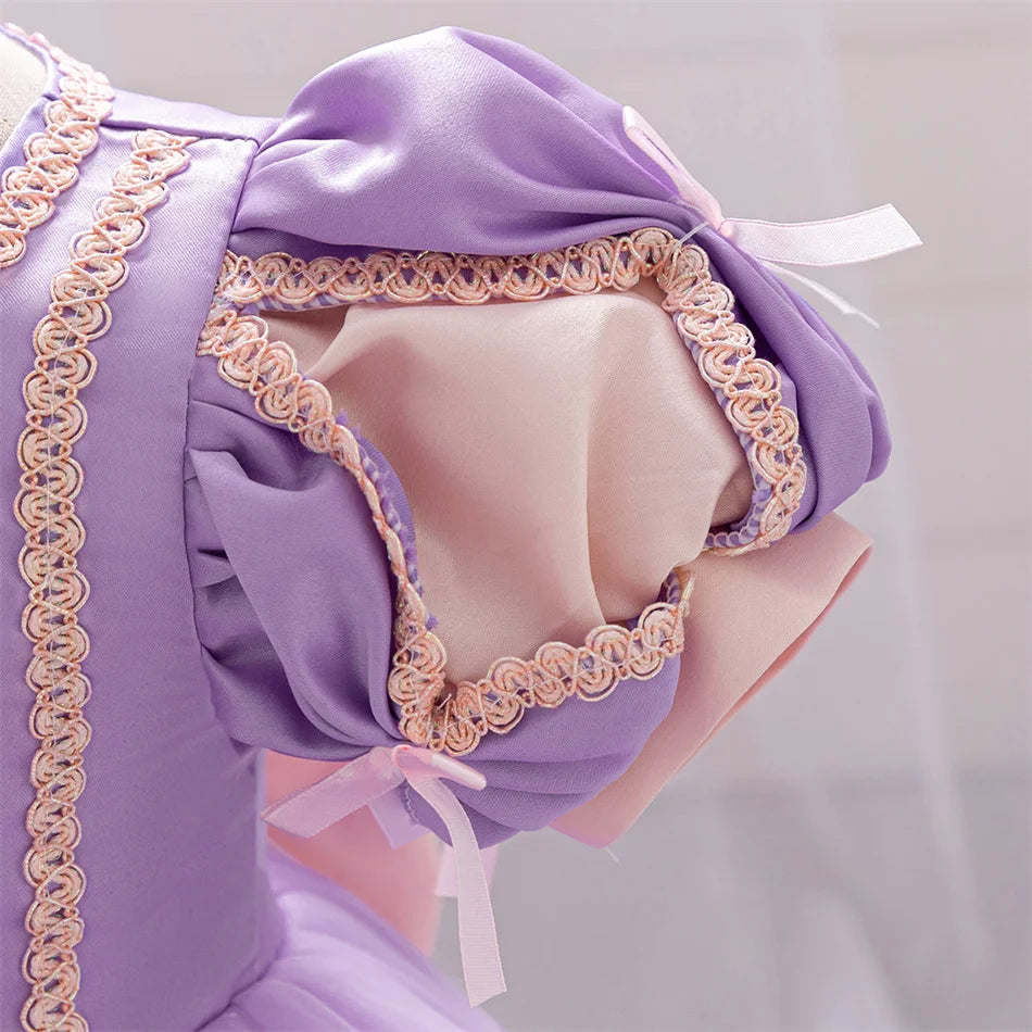 Snow White Rapunzel Sofia Purple Princess Dress Toddler Cosplay Halloween Carnival Party Mesh Gown Girls Birthday Bow Vestidos