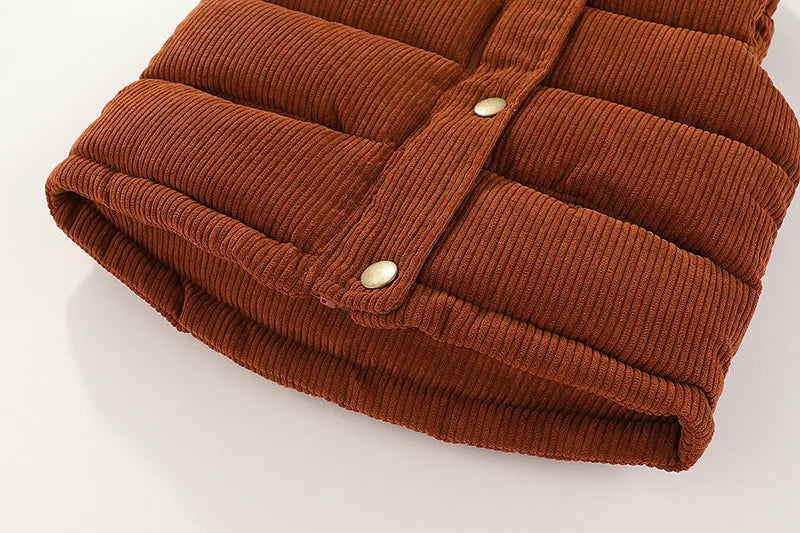 Autumn Winter Boys Girls Cotton Vest Jacket Solid Thick Corduroy Waistcoat For 2-10 Years Kids Birthday Present Child Outwear